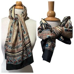 Vintage ECHO Paisley Tan Black Blue Rectangular Scarf